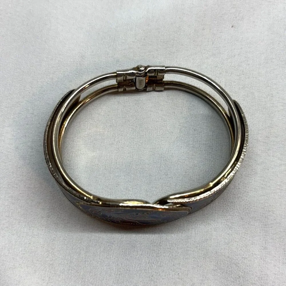 Vintage 80s silver tone blue Cloisonné enamel unicorn Bracelet - Cottagecore